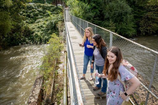 Students on a bridge 